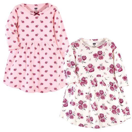Hudson Baby Infant and Toddler Girl Cotton Long-Sleeve Dresses 2Pack, Rose