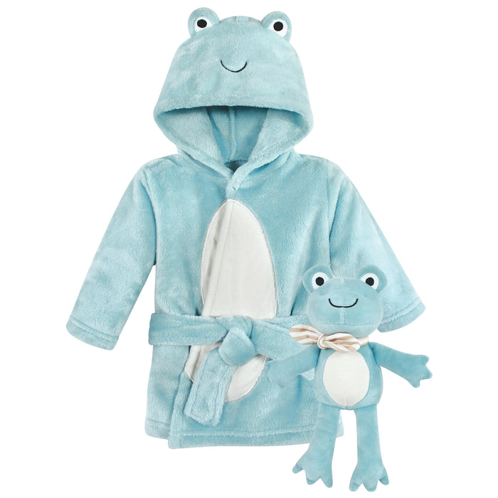 Hudson Baby Plush Bathrobe and Toy Set, Cool Frog, One Size