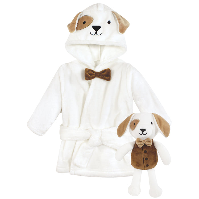 Hudson Baby Plush Bathrobe and Toy Set, Dog, One Size