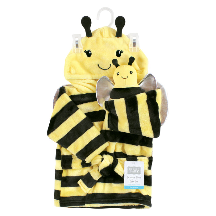 Hudson Baby Plush Bathrobe and Toy Set, Bee, One Size