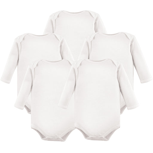 Hudson Baby 5-Pack Cotton Long-Sleeve Bodysuits, White
