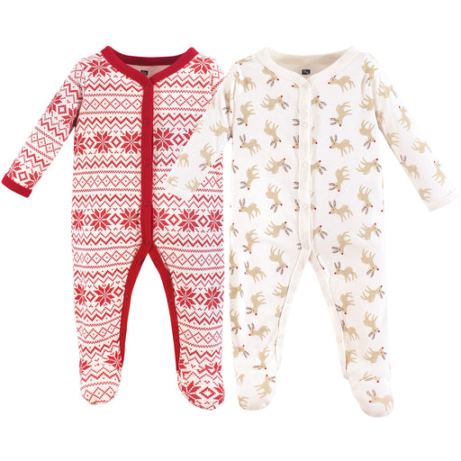 Hudson Baby Cotton Snap Sleep and Play 2-Pack, Reindeer