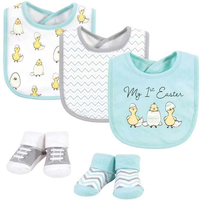 Hudson Baby Infant Girl Cotton Bib and Sock Set, Easter Chicks, One Size