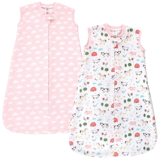 Hudson Baby Infant Girl Premium Quilted Sleeveless Wearable Blanket, Girl Farm Animals