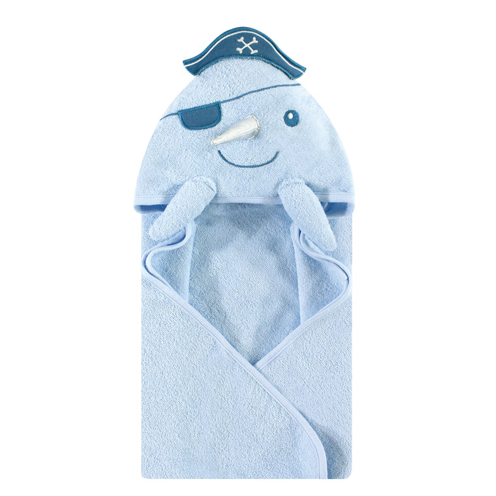 Hudson Baby Cotton Animal Face Hooded Towel and Plush Bathrobe Bundle Set, Narwhal