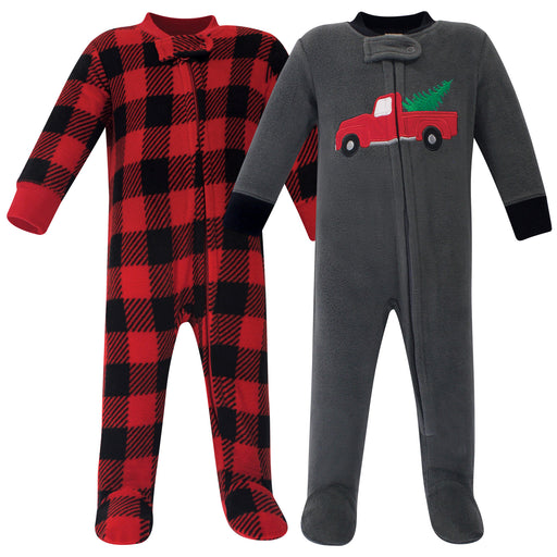 Hudson Baby Infant Boy Fleece Zipper Sleep and Play 2-Pack, Christmas Tree