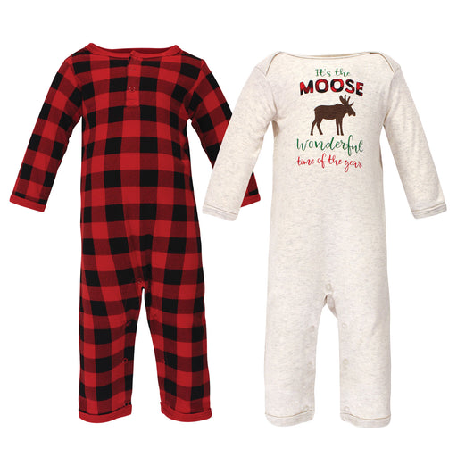 Hudson Baby Infant Boy Holiday Cotton Coveralls 2-Pack, Moose Wonderful Time