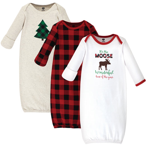 Hudson Baby Infant Cotton Gowns, 3-Pack, Moose Wonderful Time