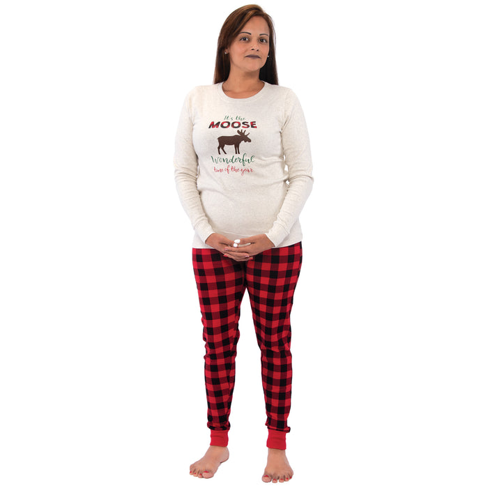 Hudson Baby Womens Gender Neutral Holiday Pajamas, Moose Wonderful Time