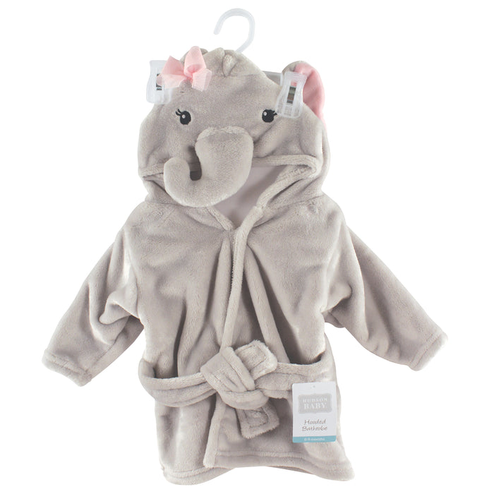 Hudson Baby Infant Girl Plush Animal Face Bathrobe, Pretty Elephant, 0-9 Months