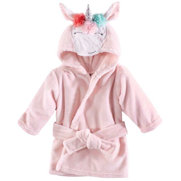 Hudson Baby Infant Girl Plush Animal Bathrobe, Pink Whimsical Unicorn, 0-9 Months