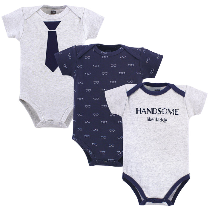 Hudson Baby Infant Boy Cotton Bodysuits 3 Pack, Handsome Like Daddy