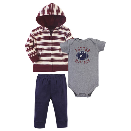 Hudson Baby Infant Boy Cotton Hoodie, Bodysuit and Pant Set, One Draft Pick