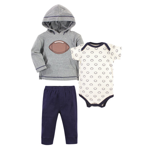 Hudson Baby Infant Cotton Hoodie, Bodysuit and Pant Set, Football