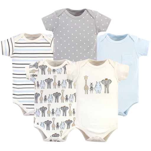 Hudson Baby Infant Boy Cotton Bodysuits 5 Pack, Royal Safari