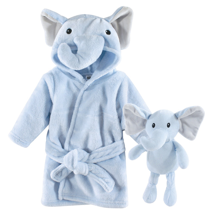 Hudson Baby Infant Boy Plush Bathrobe and Toy Set, Blue Elephant, One Size