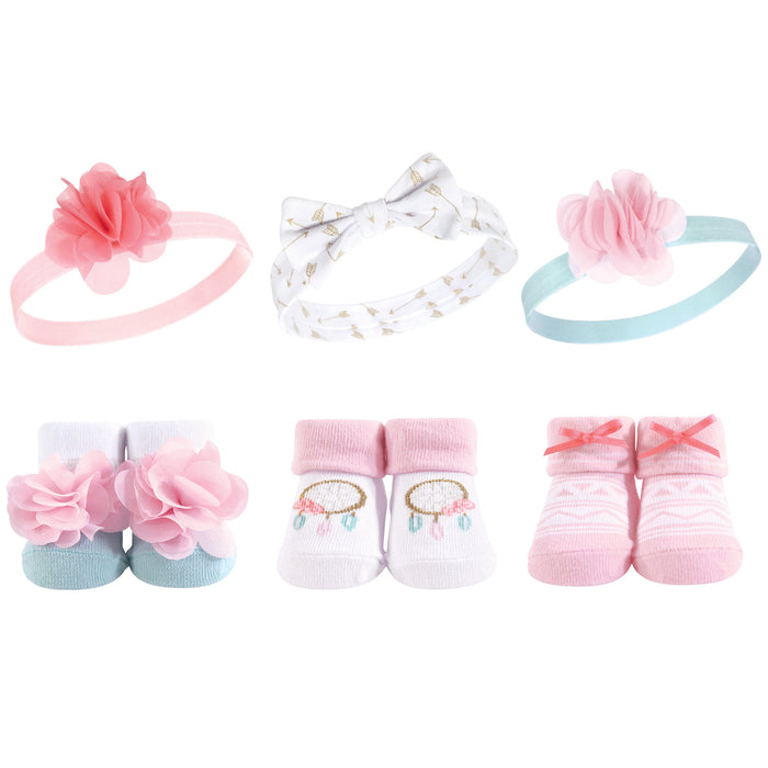 Hudson Baby Infant Girl Headband and Socks Giftset 6 Piece, Dream Catcher, One Size