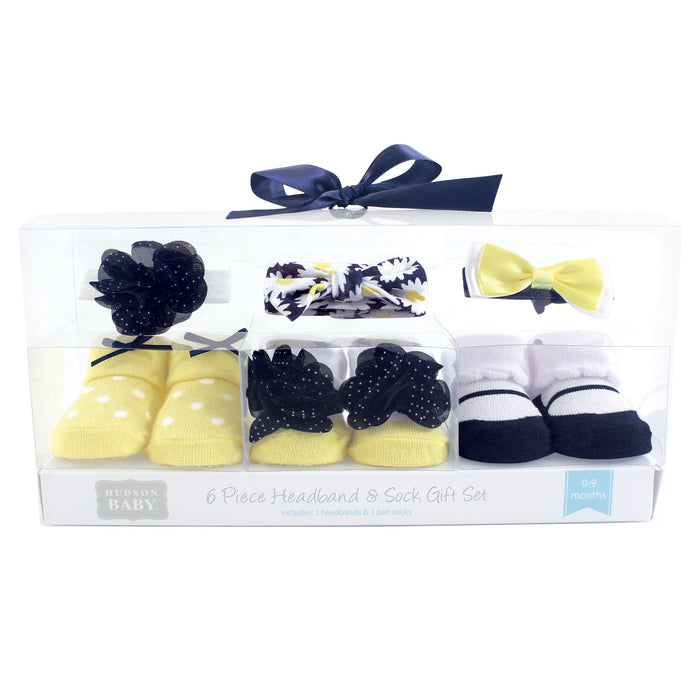 Hudson Baby Infant Girl Headband and Socks Giftset 6 Piece, Daisy, One Size