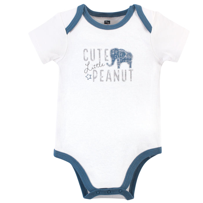 Hudson Baby Infant Boy Cotton Bodysuits 3 Pack, Blue Elephant