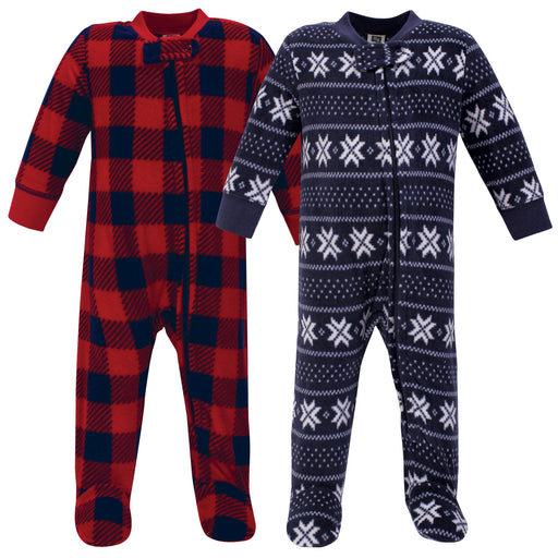 Hudson Baby Infant Boy Fleece Zipper Sleep and Play 2-Pack, Sweater Plaid