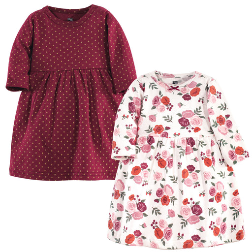 Hudson Baby Infant and Toddler Girl Cotton Long-Sleeve Dresses 2Pack, Fall Floral