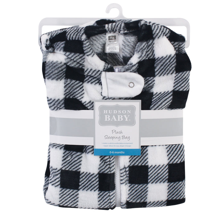 Hudson Baby Infant Plush Sleeping Bag, Sack, Blanket, Black Plaid, 0-6 Months