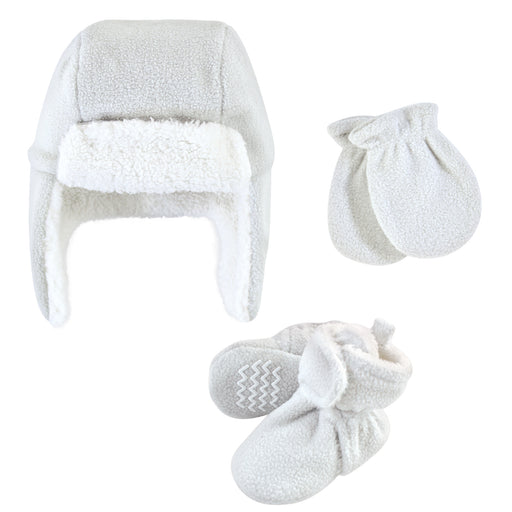 Hudson Baby Trapper Hat, Mitten and Bootie Set, Light Gray