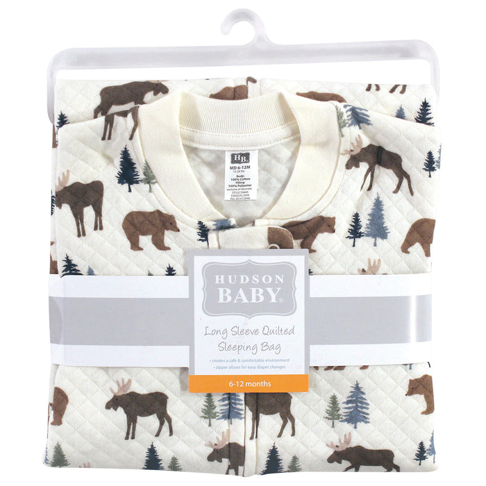Hudson Baby Infant Boy Premium Quilted Long Sleeve Wearable Blanket, Moose Bear