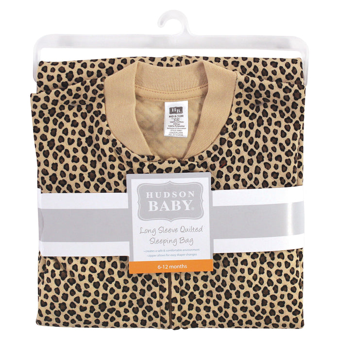 Hudson Baby Infant Girl Premium Quilted Long Sleeve Wearable Blanket, Leopard