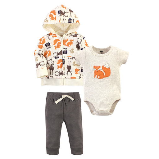 Hudson Baby Infant Boy Cotton Hoodie, Bodysuit and Pant Set, Forest