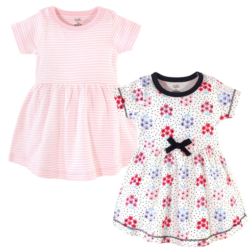Touched by Nature Baby and Toddler Girl Organic Cotton Short-Sleeve Dresses 2 Pack, Floral Dot