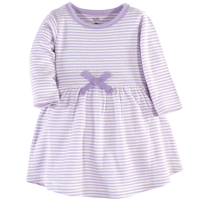 Touched by Nature Baby and Toddler Girl Organic Cotton Long-Sleeve Dresses 2 Pack, Purple Garden