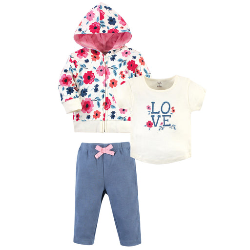 Touched by Nature Toddler Girl Organic Cotton Hoodie, Tee Top, and Pant, Garden Floral
