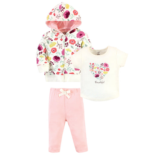 Touched by Nature Toddler Girl Organic Cotton Hoodie, Tee Top and Pant, Botanical