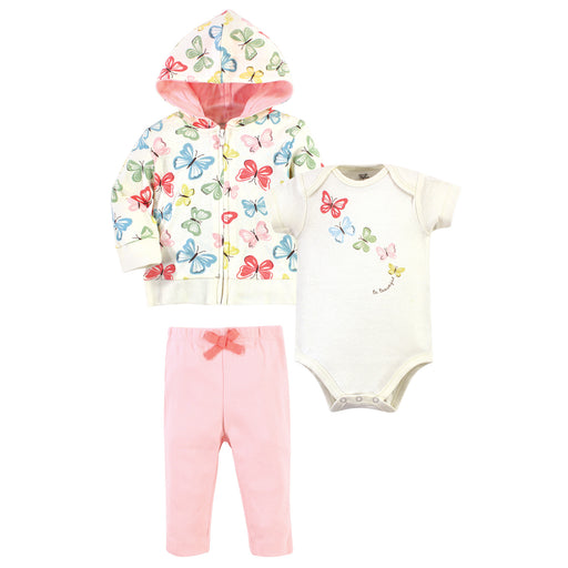 Touched by Nature Baby Girl Organic Cotton Hoodie, Bodysuit and Pant, Butterflies