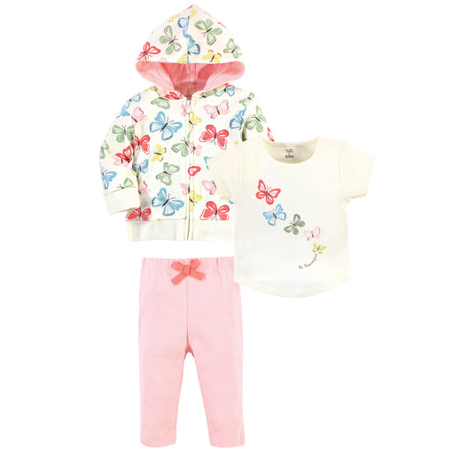 Touched by Nature Toddler Girl Organic Cotton Hoodie, Tee Top and Pant, Butterflies