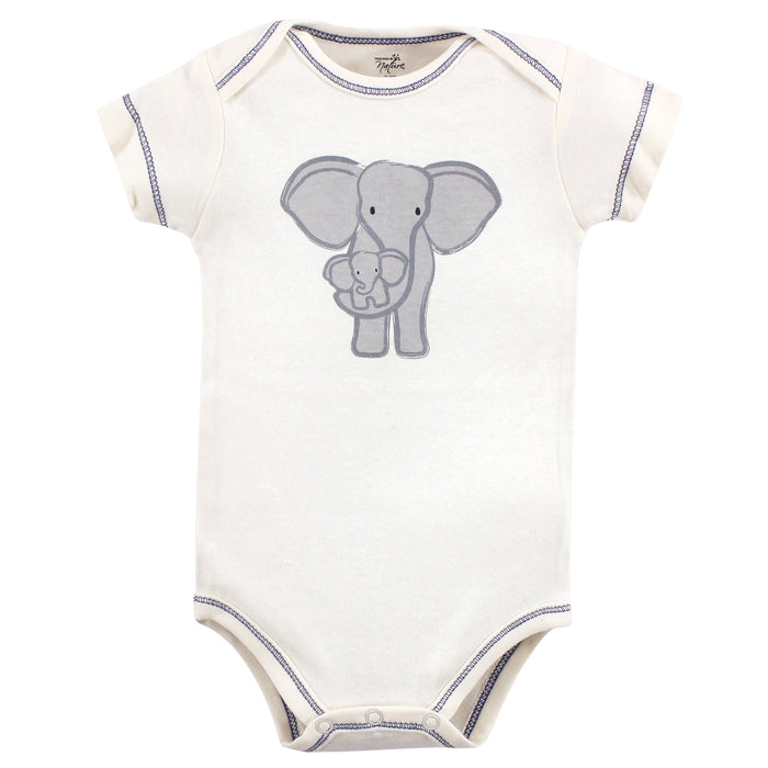 Touched by Nature Baby Boy Organic Cotton Bodysuits 5 Pack, Elephant