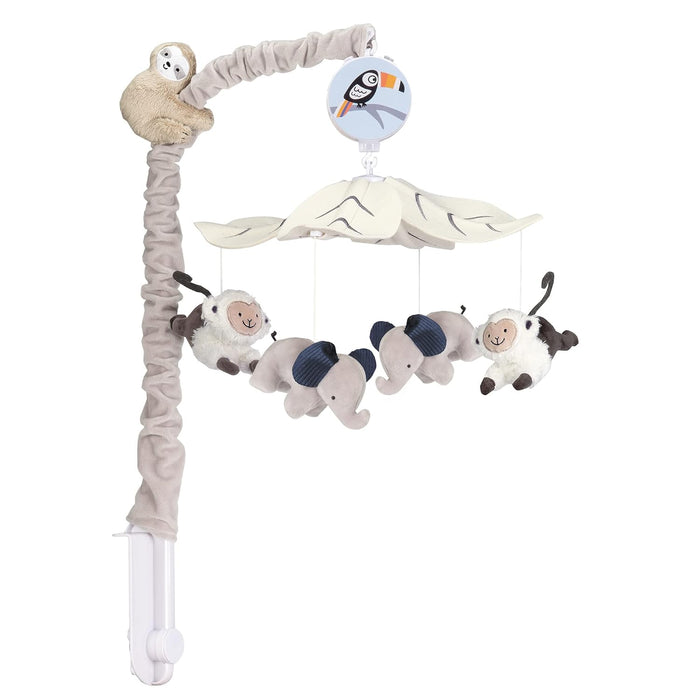 Lambs & Ivy Jungle Party Gray Animals Musical Baby Crib Mobile Soother Toy