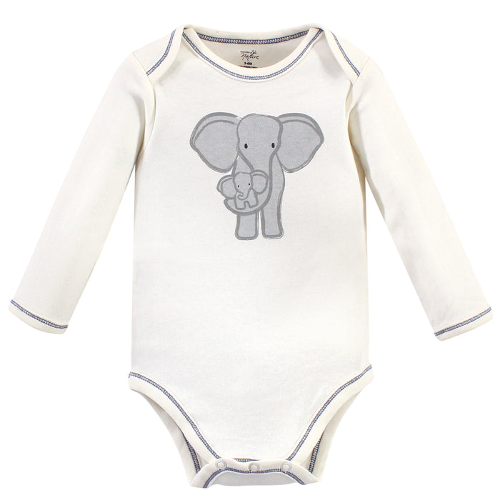Touched by Nature Organic Cotton Long-Sleeve Bodysuits 5-pack, Blue Elephant
