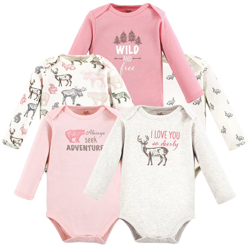 Touched by Nature Infant Girl Organic Cotton Long-Sleeve Bodysuits, Girl Woodland