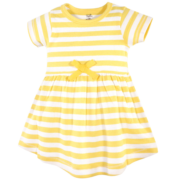 Touched by Nature Baby and Toddler Girl Organic Cotton Short-Sleeve Dresses 2 Pack, Lemon Tree