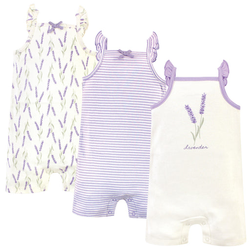 Touched by Nature Baby Girl Organic Cotton Rompers 3 Pack, Lavender
