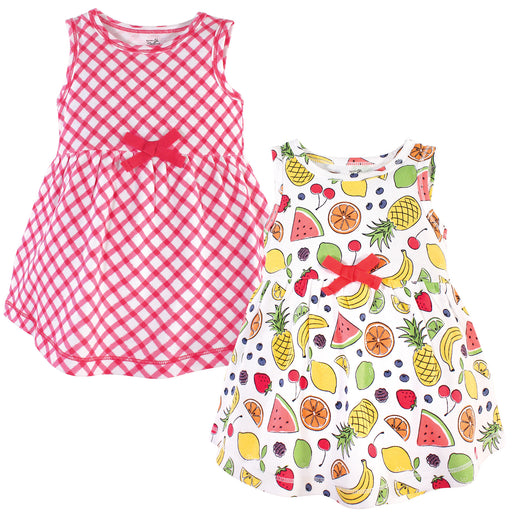 Touched by Nature Baby and Toddler Girl Organic Cotton Sleeveless Dresses 2 Pack, Fruit