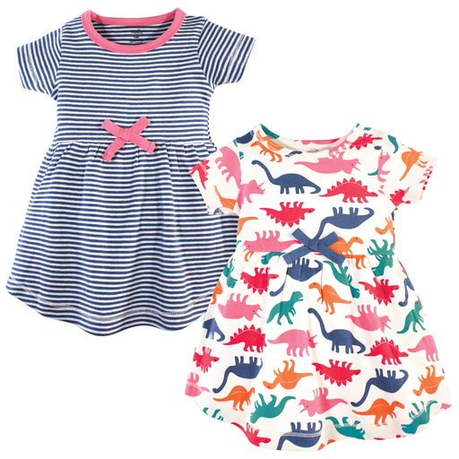 Touched by Nature Baby and Toddler Girl Organic Cotton Short-Sleeve Dresses 2 Pack, Dinosaurs