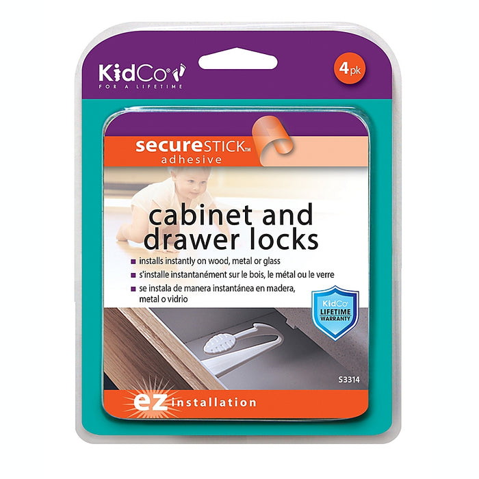 Kidco 4-Pack Adhesive Mount Drawer and Cabinet Locks in White