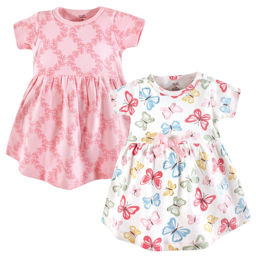 Touched by Nature Baby and Toddler Girl Organic Cotton Short-Sleeve Dresses 2 Pack, Butterflies