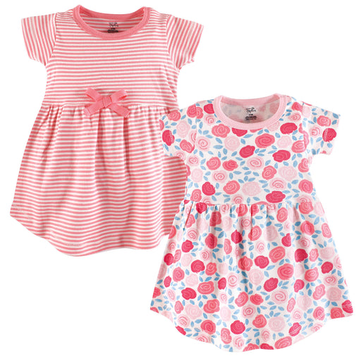 Touched by Nature Baby and Toddler Girl Organic Cotton Short-Sleeve Dresses 2 Pack, Rosebud