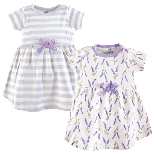 Touched by Nature Baby and Toddler Girl Organic Cotton Short-Sleeve Dresses 2 Pack, Lavender
