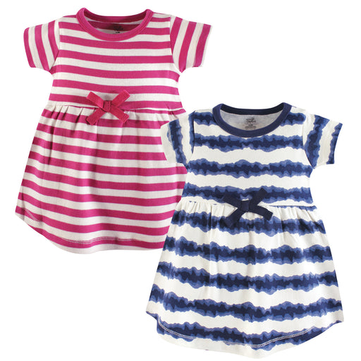 Touched by Nature Baby and Toddler Girl Organic Cotton Short-Sleeve Dresses 2 Pack, Tie Dye Stripe