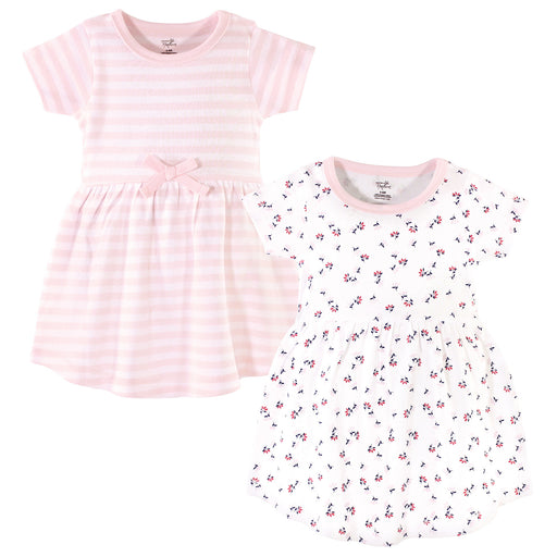Touched by Nature Baby and Toddler Girl Organic Cotton Short-Sleeve Dresses 2 Pack, Tiny Flowers